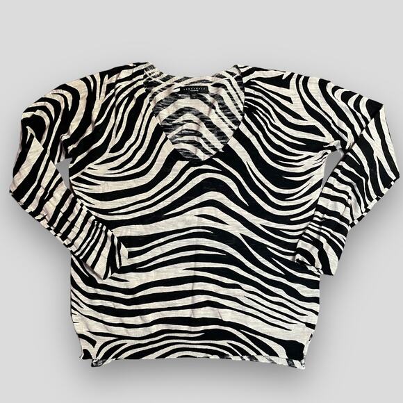 SANCTUARTY BOLD GRAPHIC ZEBRA LIGHTWEIGHT COTTON VNECK SWEATER BLACK WHITE LARGE - Picture 1 of 9